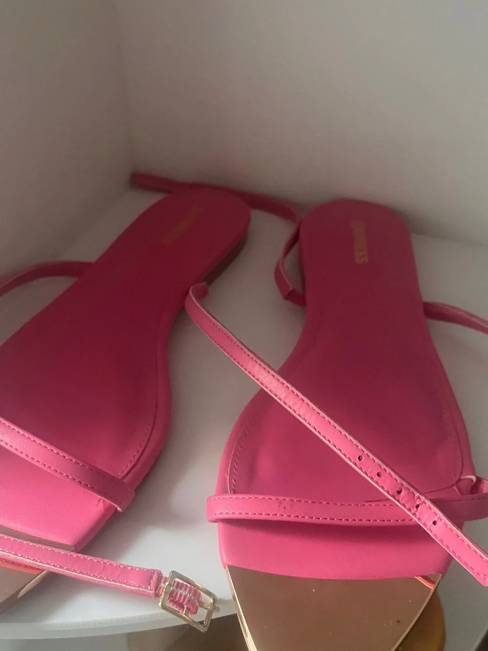 Express Hot Pink Pointed-Toe Ankle-Strap Sandals with Gold Cap